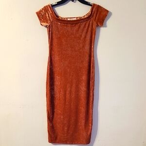 Urban Outfitters Orange/pink  Off the Shoulder Bodycon Midi Dress